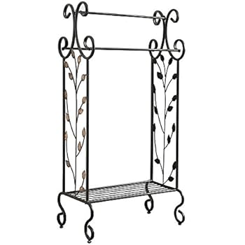 Kings Brand Furniture Black Metal with Gold Leaf Free Towel Rack Stand with Shelf