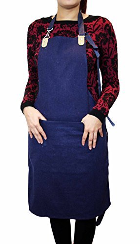 Haryali London BLUE UNISEX ADJUSTABLE APRON MADE WITH 100% CANVAS. IDEAL FOR TATTOOERS, BUTCHER, SALON,CAFES & KITCHEN ETC.
