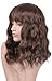 Goodly Dark Brown Short Wigs with Air Bangs for Black White Women Natural Healthy Brunette Brown Curly Wavy Womens Synthetic Wigs 14 Inch Medium Length Brown Bob Wig with Bangs