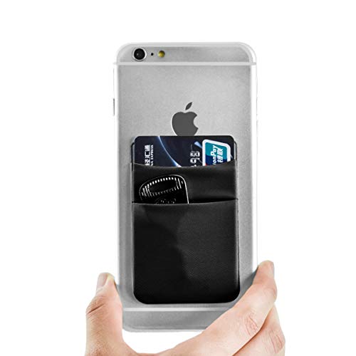 Newseego [2pc] Phone Card Wallet Sticker Stick On Wallet Card Sleeves Stretchy Double Pocket Pouch Slim Self Adhesive Credit Card Holder for All Smartphones(Black) - Thumbnail 4