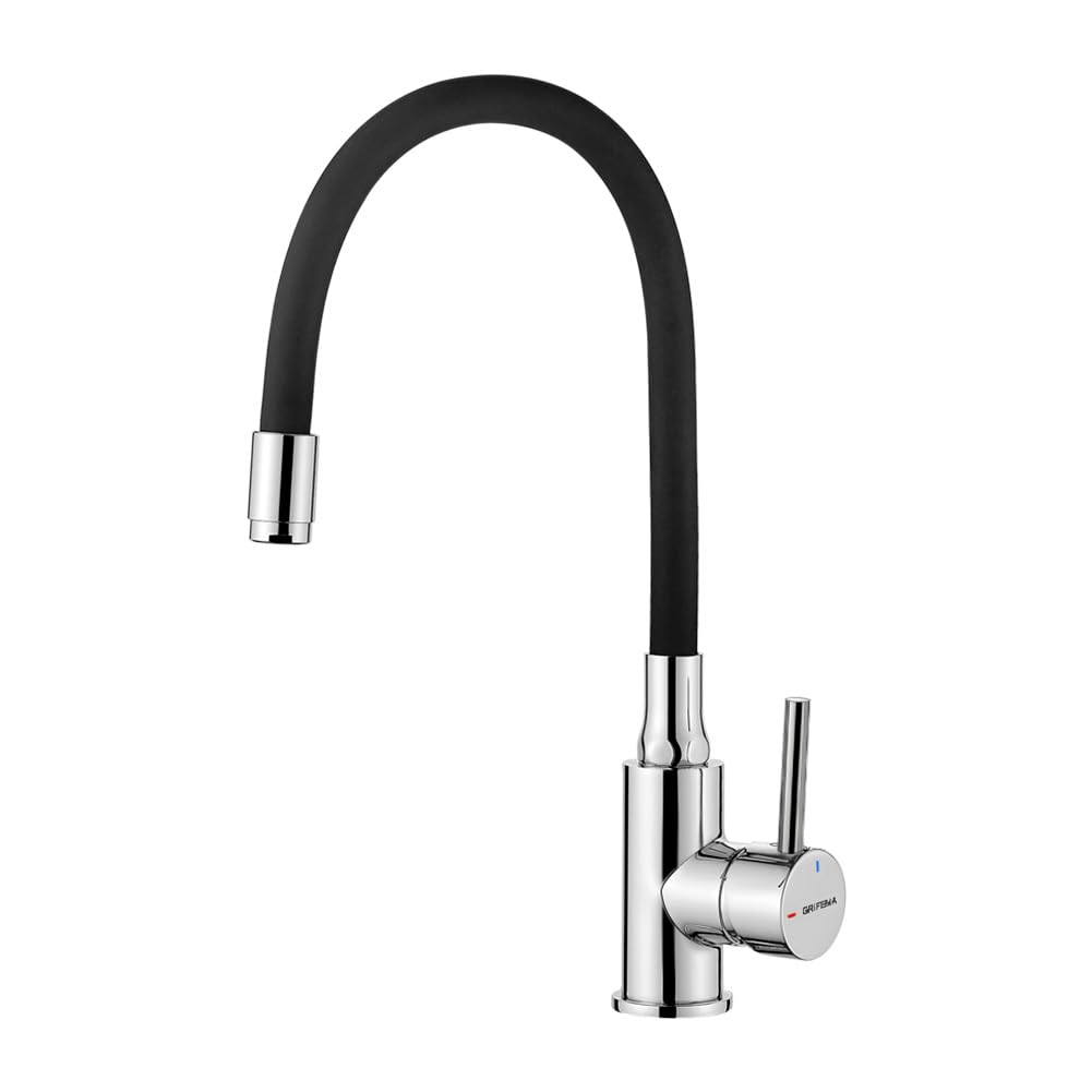 GRIFEMA GRIFERÍA DE COCINA G4002-2 New Kitchen Mixer Tap, Modern Sink Taps with Black Flexible Spout, Chrome