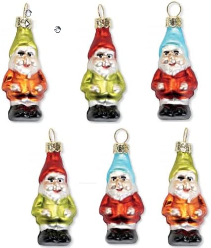 Ornaments - Glass Gnome Ornaments - Set of 6, Christmas Decoration, Mini Tree Holiday Decor