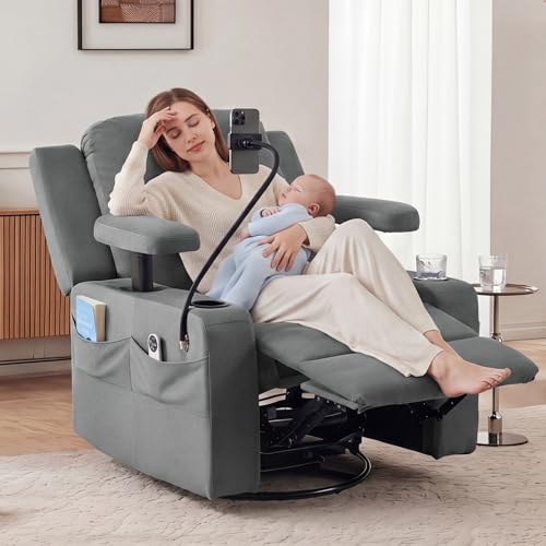 Furnimart Power Rocking Chair Nursery with Adjustable Armrests, Triple Motor Glider Recliner