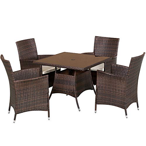 Oakmont 5Piece Patio Furniture Outdoor Wicker Dining Set Table and 4 Chairs, Square Tempered