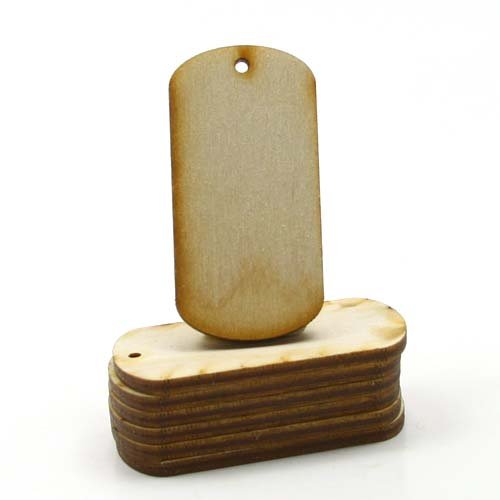 Mylittlewoodshop - Pkg of 50 - Dog Tag - 2-3/8 inches by 1 inch with 1 2mm hole and 1/8 inch thick unfinished wood(LC-DOGT02-50)