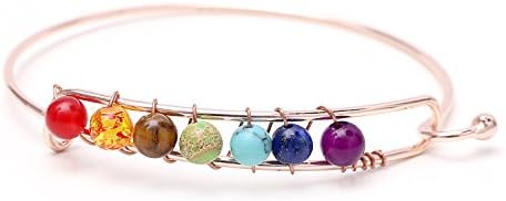 Karen accessories 7 Chakra Natural Stone Bracelet Handmade Yoga Healing Energy Beads Cuff Bangle (Rose gold)