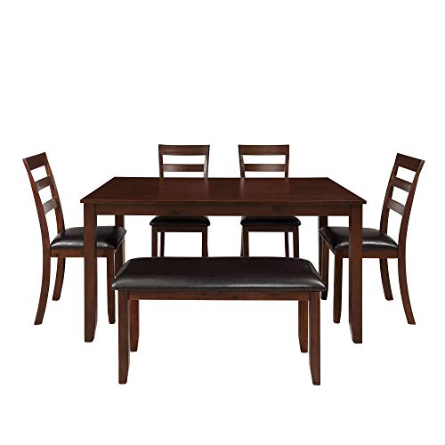Dinning Room Set for 6 with Bench,JULYFOX 6 Piece Wood Rectangular