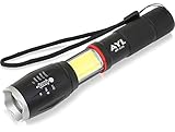 AYL LED Flashlight Work Light: Ultra Bright Car Emergency Red Tactical Flashlight - Zoomable, Shock Proof, Handheld Light with Powerful Magnetic Base (Black)
