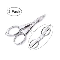 LUCKSTAR Stainless Steel Folding Scissors - Portable & Safe Travel Scissors Handle Pocket Cutter Alloy Telescopic Anti-Rust Cutter Emergency Cutting Tool for Home & Office & Outdoor (2 Pack)