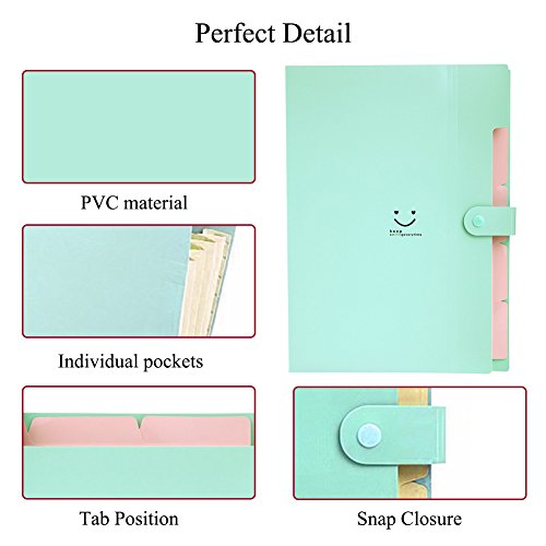 File Folders Colorful 5 Pocket Paper File Folders For Letter And A4 Paper With Snap Closure for School And Office(Jade)