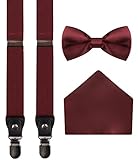 DIDKU Mens Pre Tied Bow Ties Tuxedo Suspenders and Pocket Hanky Set