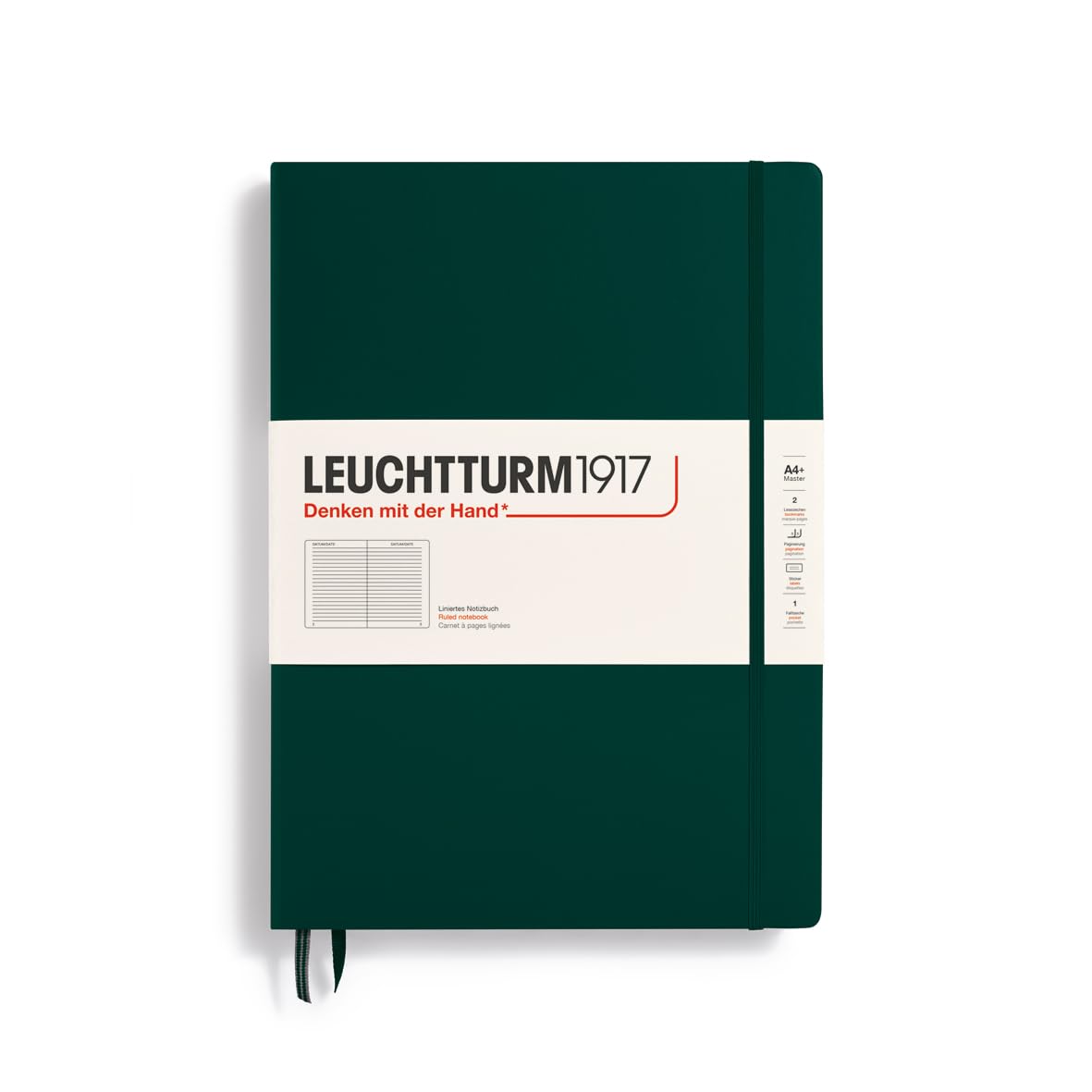 LEUCHTTURM1917 Master Classic 370265 Notebook (A4+) Hardcover, 235 Numbered Pages, Forest Green, Lined