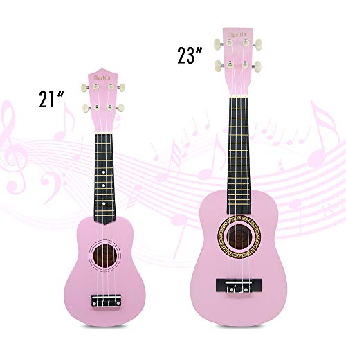 Apelila 21 inch Soprano Ukulele Acoustic Mini Guitar Musical Instrument with Bag, Pick, Strings, for Beginner, Kid, Starter, Amateur (21" Light Pink #2)