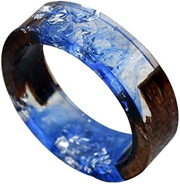 ink2055 Fashion Women Ladies Rings Handmade Wood Resin Foil Flower Plants Finger Ring Jewelry Decor