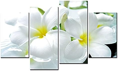 Forever With Me 4 Piece Wall Art Painting Two Pure Plumerias On The Water Picture On Canvas Stretched By Wooden frames - For Home Modern Living Room Decor Hang Up Fairly Easily