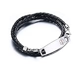 Free Engraving Unisex Stainless Steel Tag with Black Braided Leather Triple Wrap Medical Alert Bracelets
