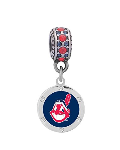 Cleveland Indians Crystal Charm Fits Most Bracelet Lines Including Pandora, Chamilia, Troll, Biagi, Zable, Kera, Personality, Reflections, Silverado and More