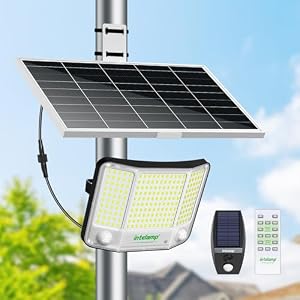 intelamp 大型 ソーラー センサーライト 屋外 分離式 LED投光器 リモコン付き（2〜12時間タイマー機能）IP65防水
