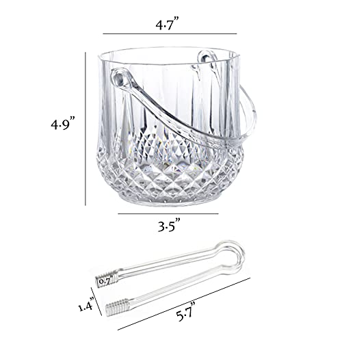 Ice Bucket with 2 Tongs, Plastic Ice Bucket with Handle, Acrylic
