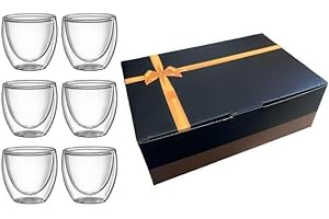 TEEM Double Wall Espresso Cups Set of 6, 2.7oz (80ml) Borosilicate Glass – Insulated Shot Glasses Hot and Cold Drinks, Heat Resistant, Dishwasher & Microwave Safe, Gift Box - Coffee, Tea, Liqueur