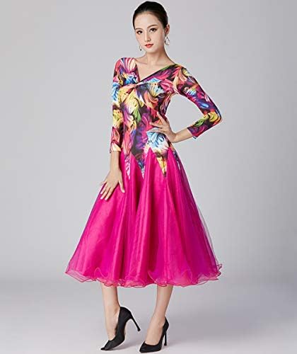 Gratty 社交ダンス 衣装 モダンドレス ラテンドレス ラテン衣装 社交ダンスドレス 大きい裾 長袖 豪華なドレス ダンス衣装 ワンピース ダンス衣装 ダンス発表会 競技着 練習着 演出用 スタンダードドレス ワルツダンス ローズ Xxxl B0w7ymr8 5 975円 100 品質