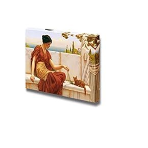 The Favourite (or The Tease) by John William Godward Famous Fine Art Reproduction World Famous Painting Replica on ped Print Wood Framed - Canvas Art Wall Art - 12" x 18"