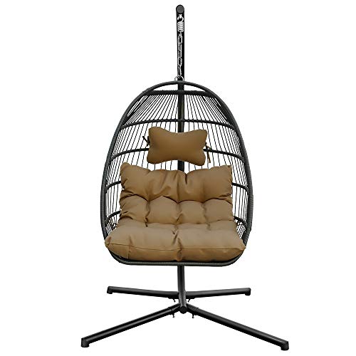 HLDBW Hängende Eierstühle Metall Hängeständer und Bodenständer Außen- und Innenbereich Rattan Weave Einzelperson…