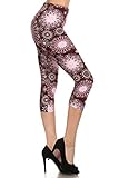 Leggings Depot Women's Popular Capri Cropped Regular and Plus Printed High Waist Leggings Batch5 (Regular (Size 0-12), Sparks and Snowflakes)