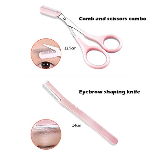 Pstars 10 in 1 Unisex Eyebrow Kit Eyebrow Scissors Shaping Knife Clip Double Head Extrusion Ring Acne Needle Spoon Curler Comb Eyebrow Card Stainless Steel Utility Tools
