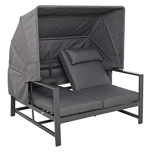 OUTLIV. Daybed Atlanta, mit Dach Doppelliege für Garten & Terrasse, Aluminium & Olefin, Verstellbare Rückenlehne, Abnehmbares Sonnendach, Anthrazit/Grau – Bild 7