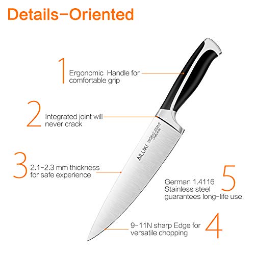 Knife Set, Kitchen Knife Set with Block, AILUKI 19 Pieces Stainless Steel Knife Set, Ergonomic Handle for Chef Knife Set with Gift Box, Ultra Sharp, Best Choice for Cooking