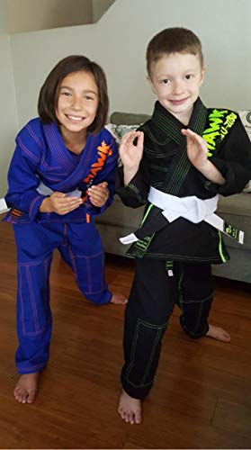 Kids Brazilian Jiu Jitsu Gi Children BJJ Gi Kimonos Lightweight Free White Belt! (K4, Blue) - Thumbnail 6