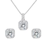 EleQueen 925 Sterling Silver Cubic Zirconia Bridal Pendant Necklace Earrings Jewlery Set Clear