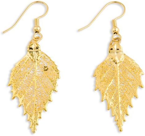 Roses and Leaves 24k Gold Dipped Birch Leaf Earrings