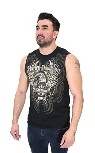 Harley-Davidson Mens Winged Aggression Eagle Allover Print Black Sleeveless Muscle T-Shirt (X-Large)