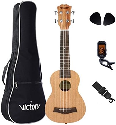 VI VICTORY Deluxe 21" Soprano Ukulele set All Mahogany Aquila String FREE Gift Kit for Bag, Strap, Picks and Clip On Tuner- Natural Color (Good Choice For Starter)