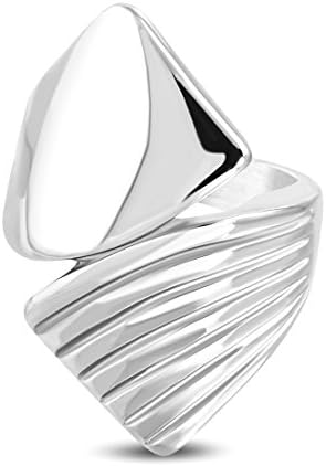 Stainless Steel Fancy Grooved Bypass Cocktail Ring