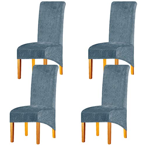 LANSHENG Velvet XL Chair Covers for Dining Chairs, High Back Stretch Removable Washable Large Dining Room Chair Protector Home Wedding Banquet Party Decor Set of 4, Sky Blue
