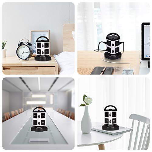 bedee Steckdosenleiste, Vertikale Mehrfachsteckdose, 6 Fach Steckdosenturm mit 4 USB Ladeanschlüsse Überspannungsschutz Steckdose, Tragbar Steckdosen mit Schalter 6,6ft Kabel für TV/PC/Laptops/iPhone