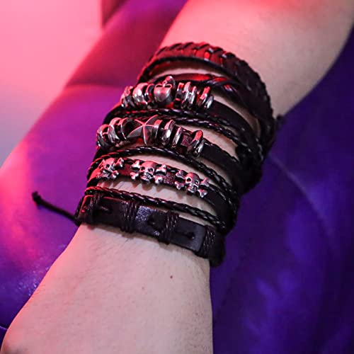 Eigso 6 Pcs Leather Bracelet Braided Wide Wristband Women Men Punk Rock Jewelry Skull
