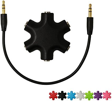 Headset Adapter , Mobile Phone Music Share Device,SUNYOUNGER 6-Way 3.5mm Stereo Audio Headset Hub Music Share Splitter Up to 5 Headphones to iPod MP3