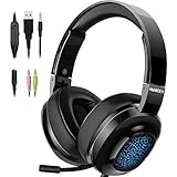 PANICKY Gaming Headset PS4, Xbox one Headset with mic, Headphone with LED Light/Noise Canceling Microphone/Soft Memory Earmuffs/Surround Sound.Compatible with PC, PS4, Xbox One, Nintendo Switch.