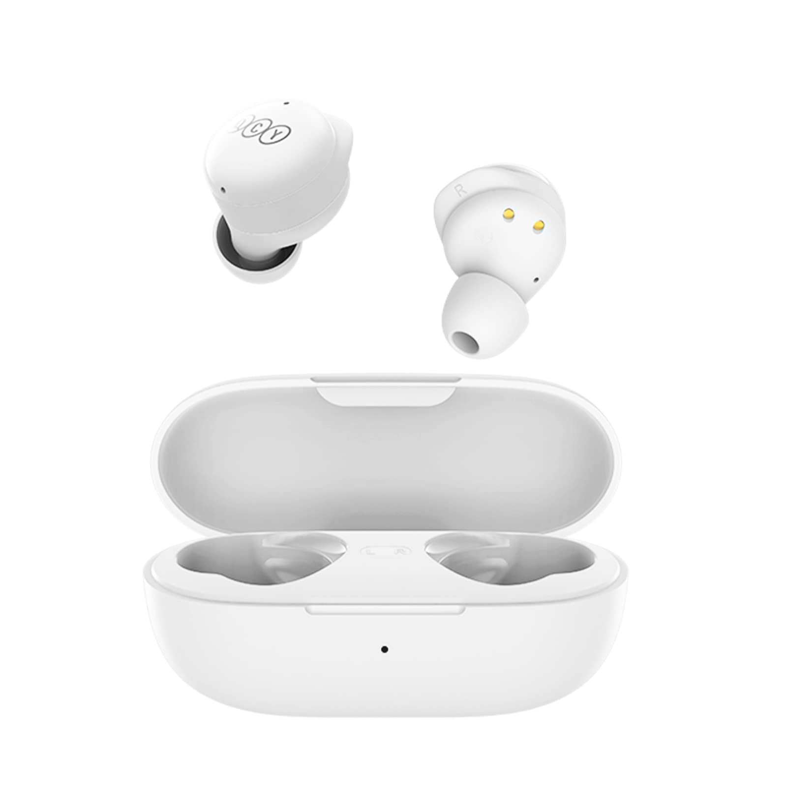 QCY T17 Wireless Bluetooth 5.1 Headphones with Microphone and Touch Control, Noise Reduction, Ultra-Low Latency, IPX5 Waterproof, Sports In Ear, White