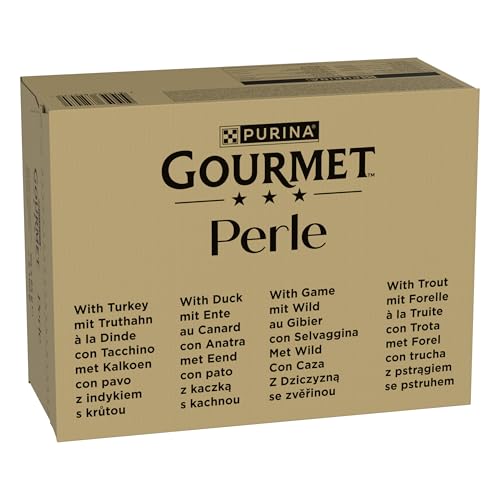 Gourmet Perle Exquisite Strips in Jelly, Wet Cat Food, Variety Mix, Pack of 96 (12 x 8 Bags of 85 g)