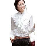 Women's Lace Ruffle Neck Long Sleeve Stand Collar OL Shirt Tops Blouse