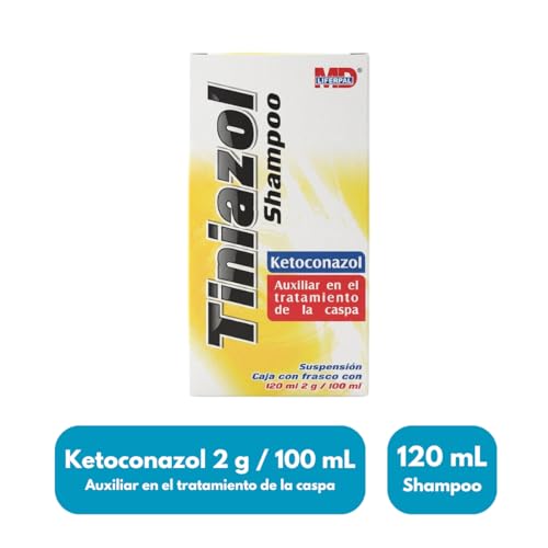Tiniazol Ketoconazol Shampoo 2 g / 100 Botella con 120 mL Shampoo para la Caspa Seborrea Alopecia Dermatológico MD Liferpal Laboratorios Pack (1)