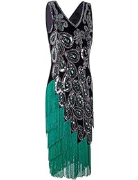 Vijiv vestido de fiesta estilo años 20 con lentejuelas estilo pavo real para mujer