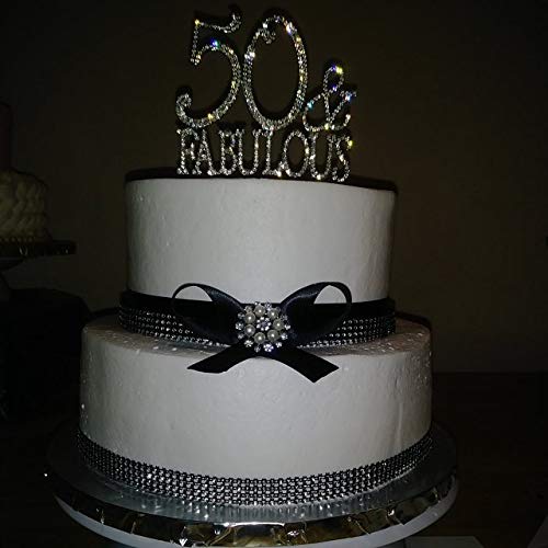 50 and Fabulous Rhinestone Cake Topper | Premium Sparkly Crystal Diamond Bling Gems | 50th Birthday Party Decoration Ideas | Quality Metal Alloy | Perfect Keepsake (50&Fabulous Gold)