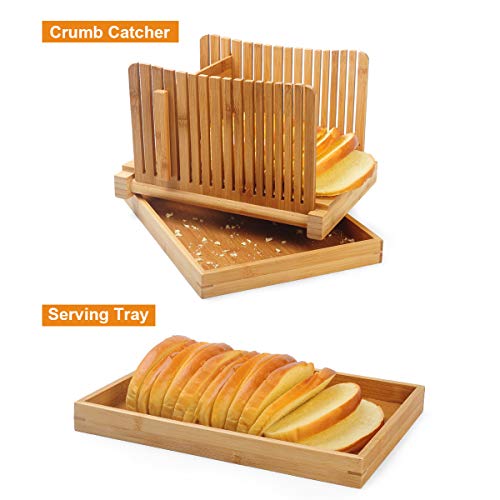AKUNSZ Bamboo Bread Slicer Guide with Crumb Catcher + 100 Bread Bags