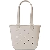 Simple Modern Medium Beach Bag | Waterproof Getaway Rubber Tote with Zipper Pocket for Travel, Pool, Boat, Groceries, Sports | Almond Birch